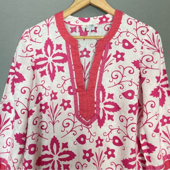 Boden Cleo Kaftan Tunic Cover-Up Mini-Dress Top White Pink Floral Size‎ 6R Women - Picture 5 of 12
